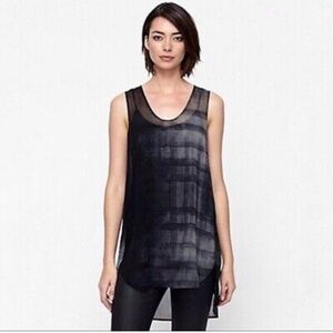 EILEEN FISHER Womens Gray Sheer Curved Hem Sleeveless Crew Neck Hi-Lo Top